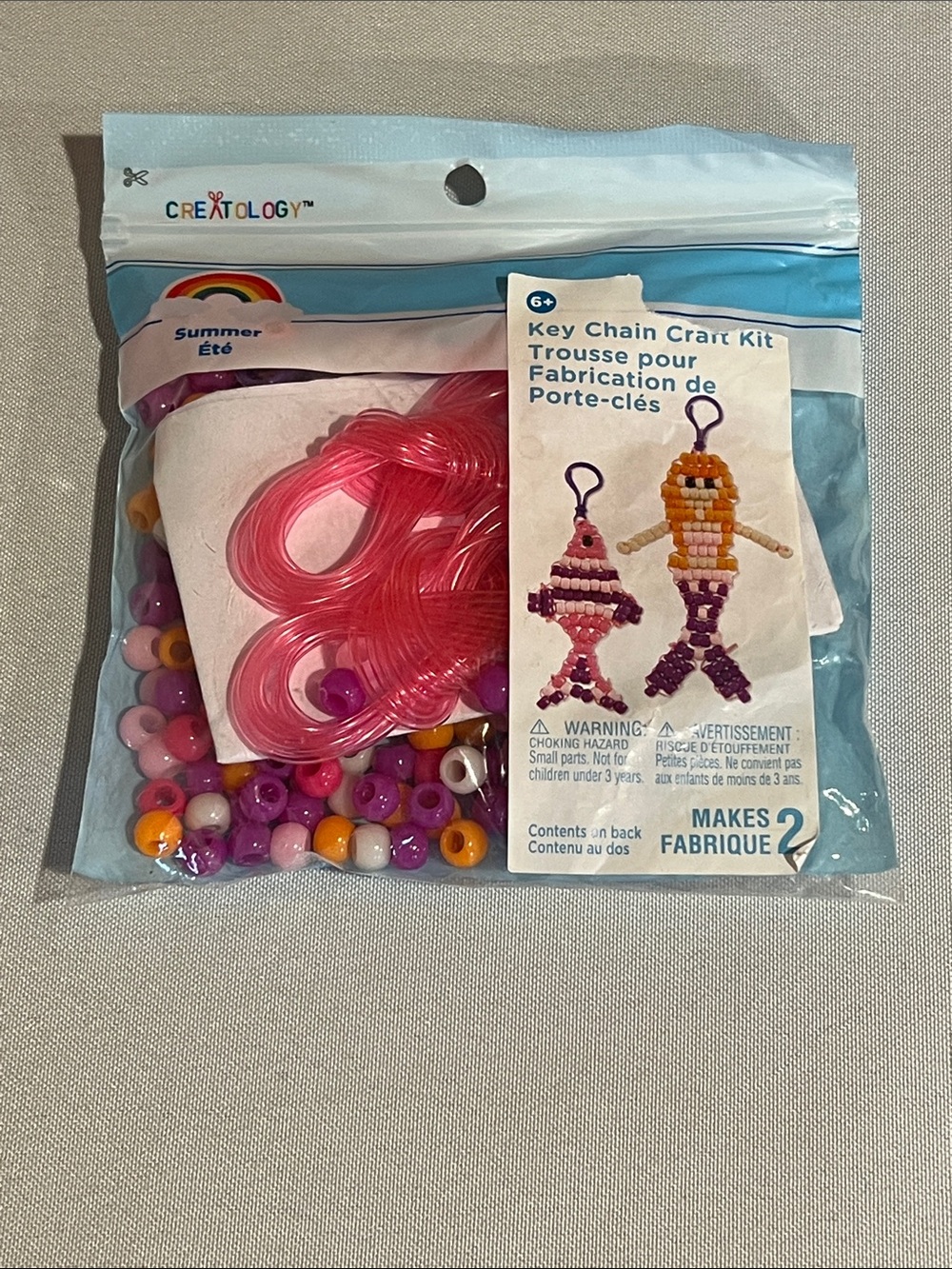 NEW Pink Bead Key Chain Craft Kit for Kids